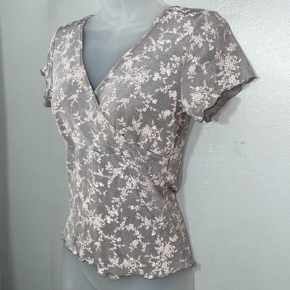 Vintage Jazz Sport Fits Small Silver Pink Floral Y2K Babydoll Top Fairy Coquette